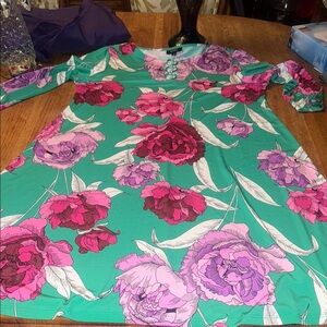 MSK Floral Ring Detail Dress in Green and Purple